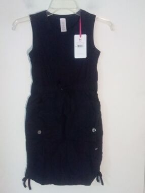 Girls Justice Black Sleeveless Casual Drawstring Dress NWT